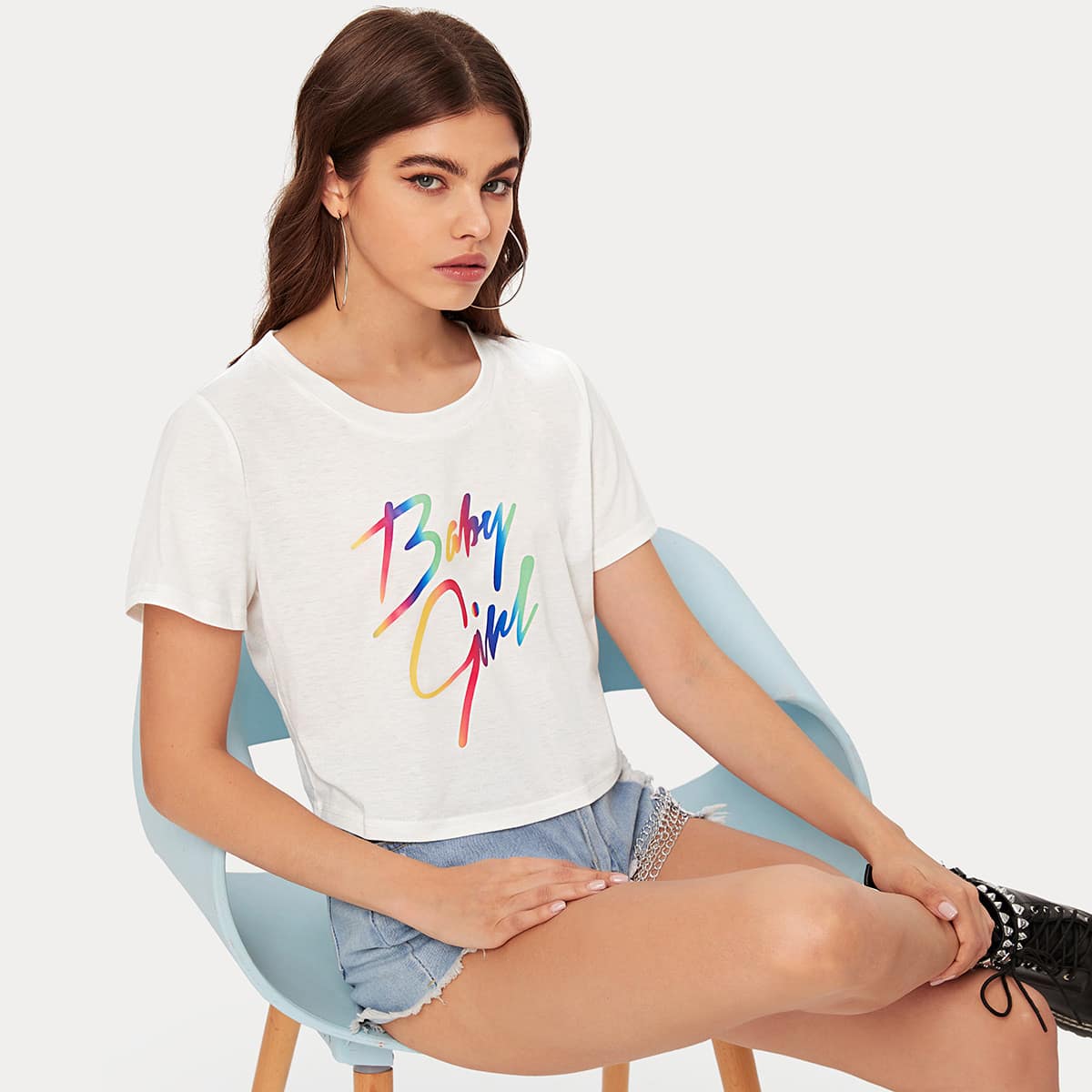 

Rainbow Letter Graphic Tee, White