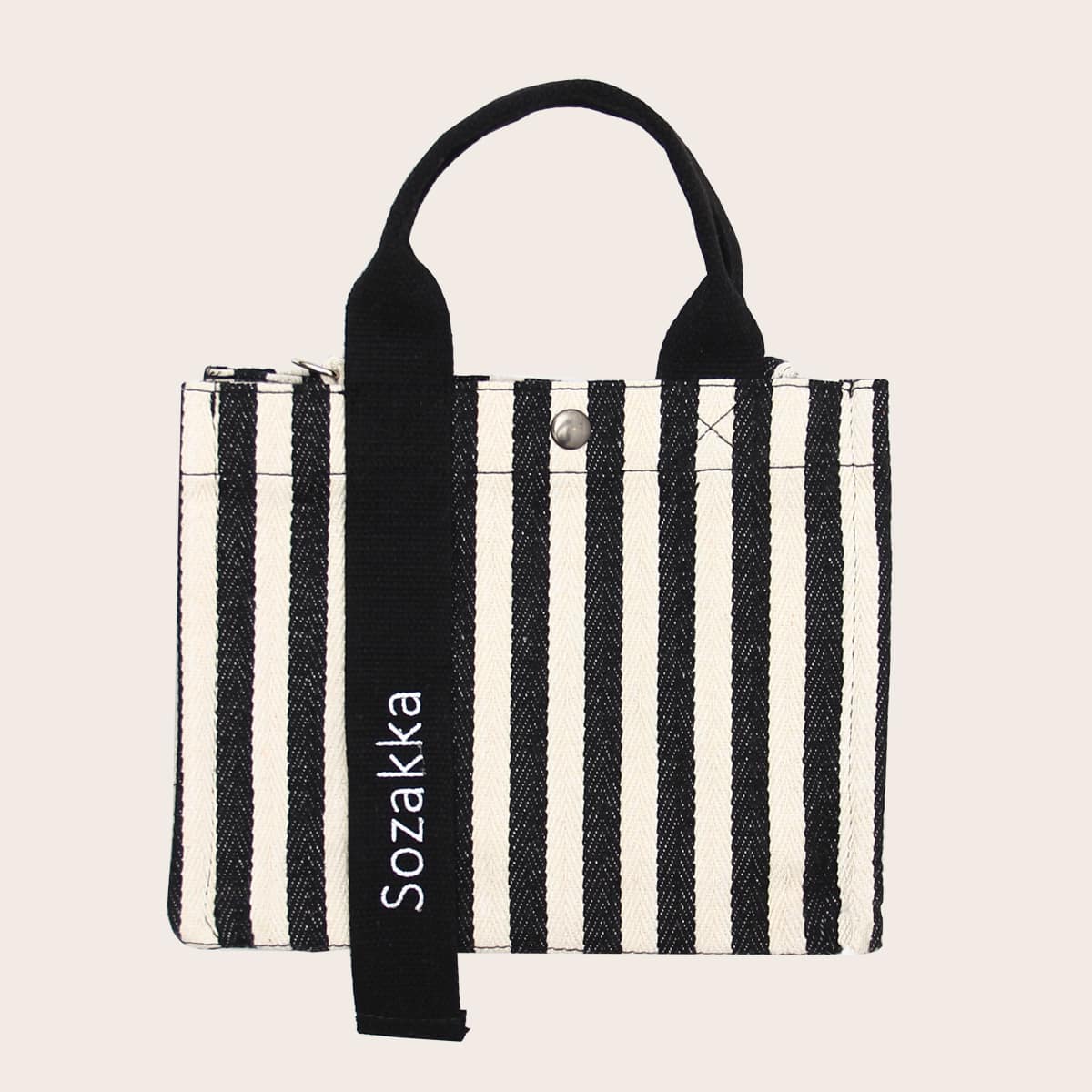 

Striped Graphic Tote Bag, Black and white