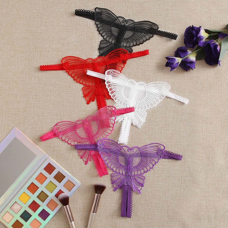 

5pack Lace Butterfly Thong Panty Set, Multicolor
