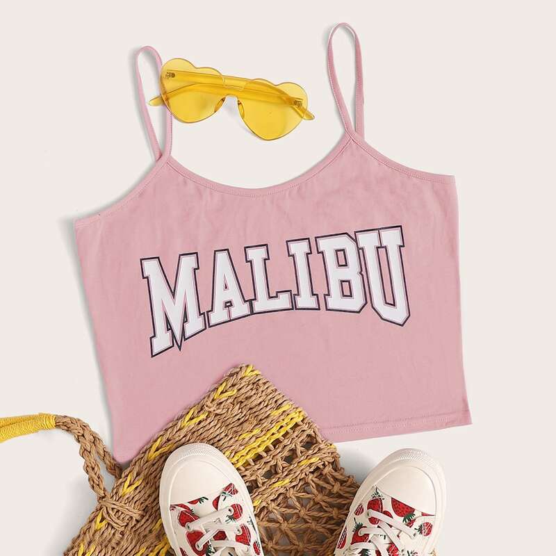 

Letter Graphic Crop Cami, Pink