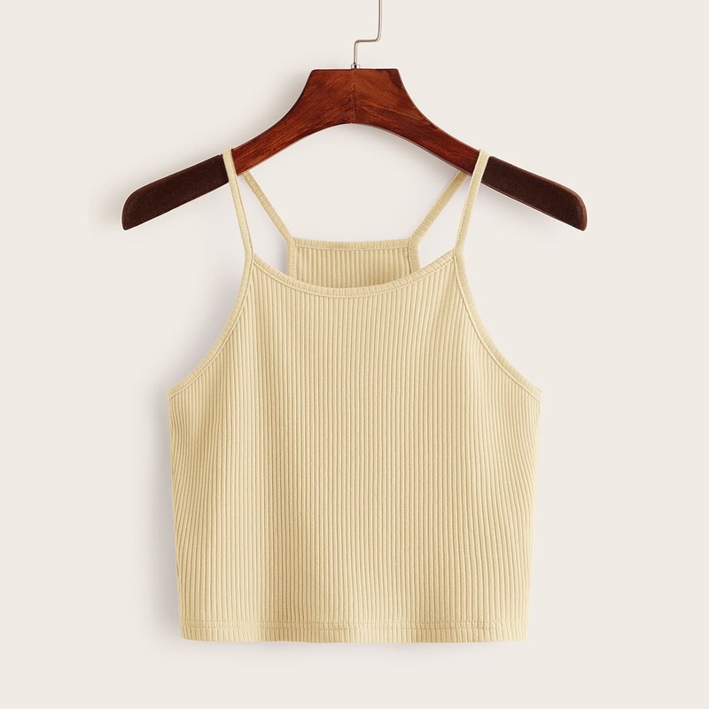 

Ribbed Crop Cami, Beige