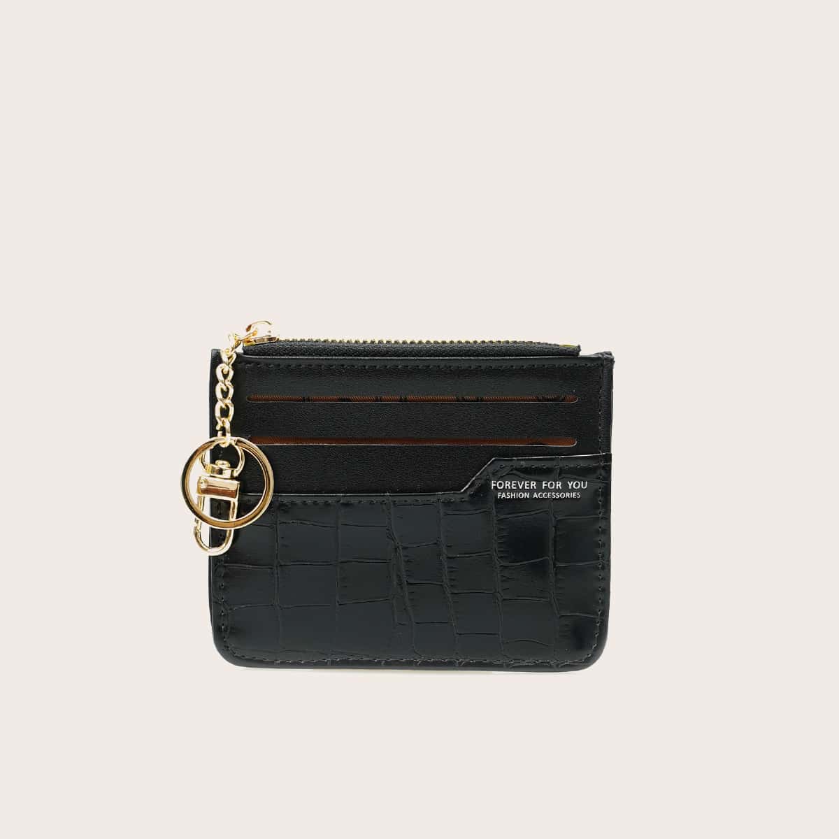 

Croc Embossed Purse With Card Holder, Black