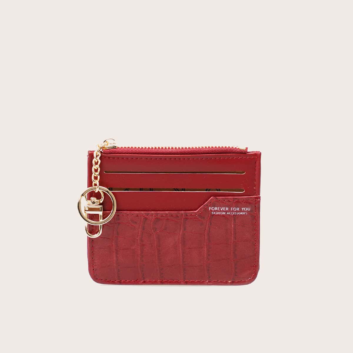 

Croc Embossed Purse With Card Holder, Red