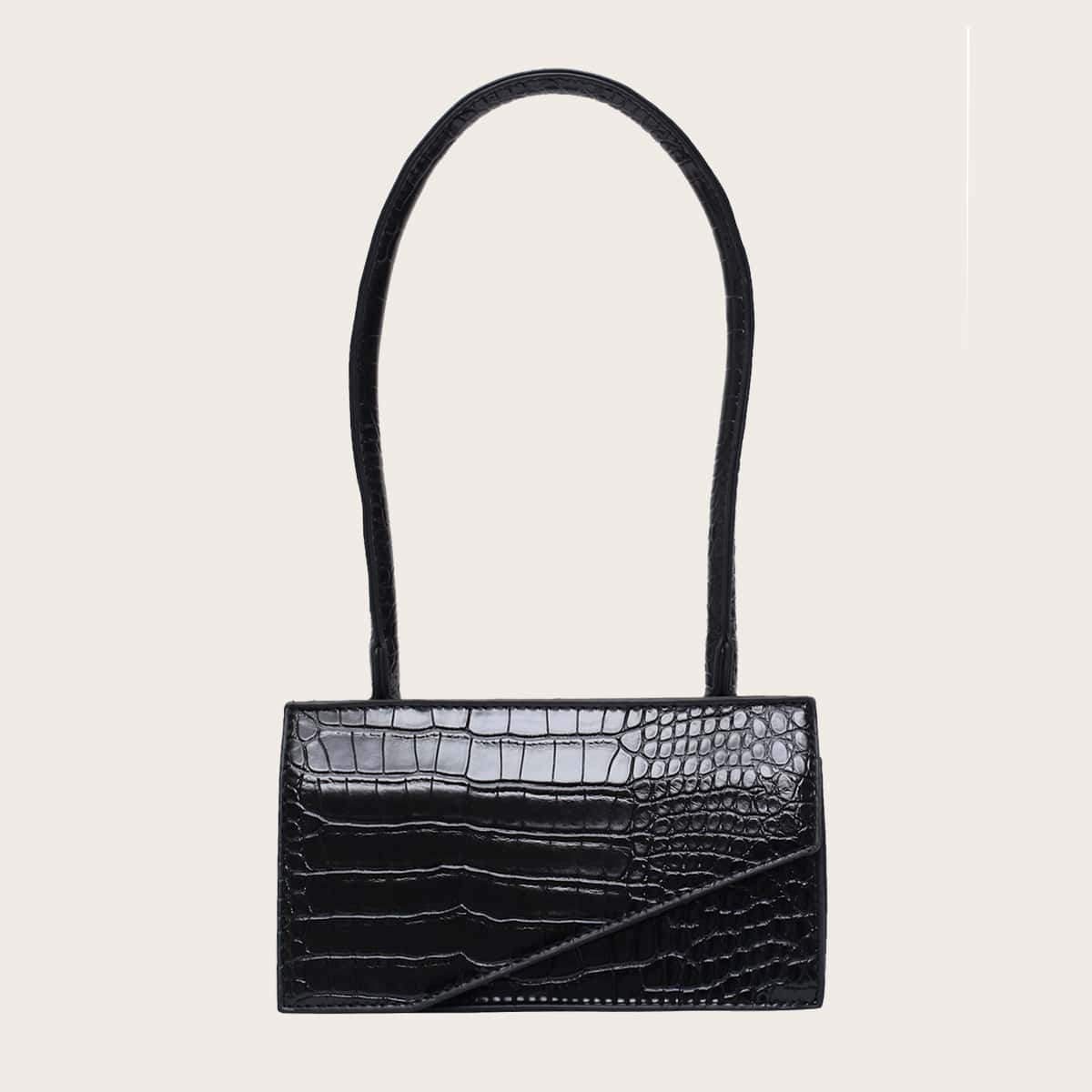 

Croc Embossed Shoulder Bag, Black