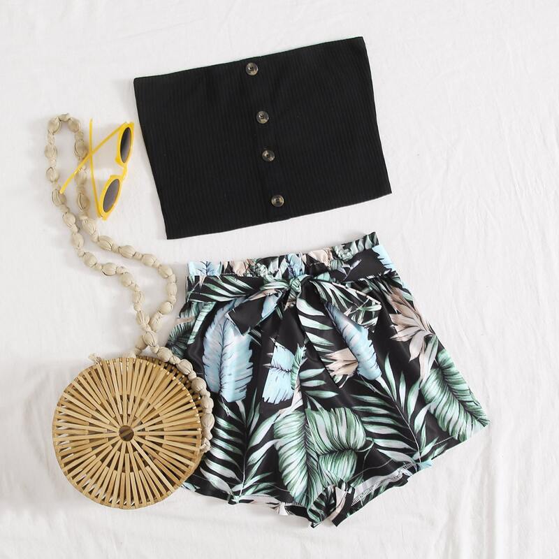 

Black Tube & Tropical Paperbag Shorts, Multicolor