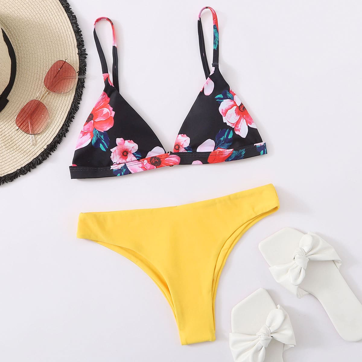 

Floral Triangle Bikini Swimsuit, Multicolor