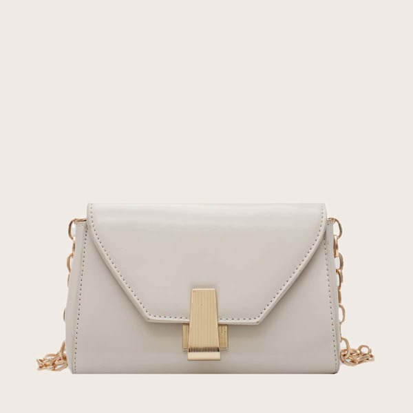 

Minimalist Flap Chain Crossbody Bag, Beige