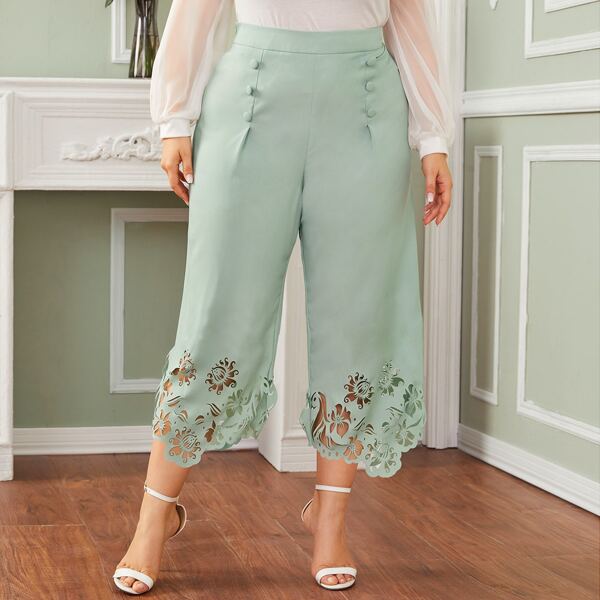 

Двубортные брюки с оригинальным низом размера плюс, Зелёные пастельный