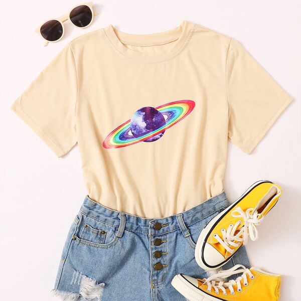

Planet Print Round Neck Tee, Yellow