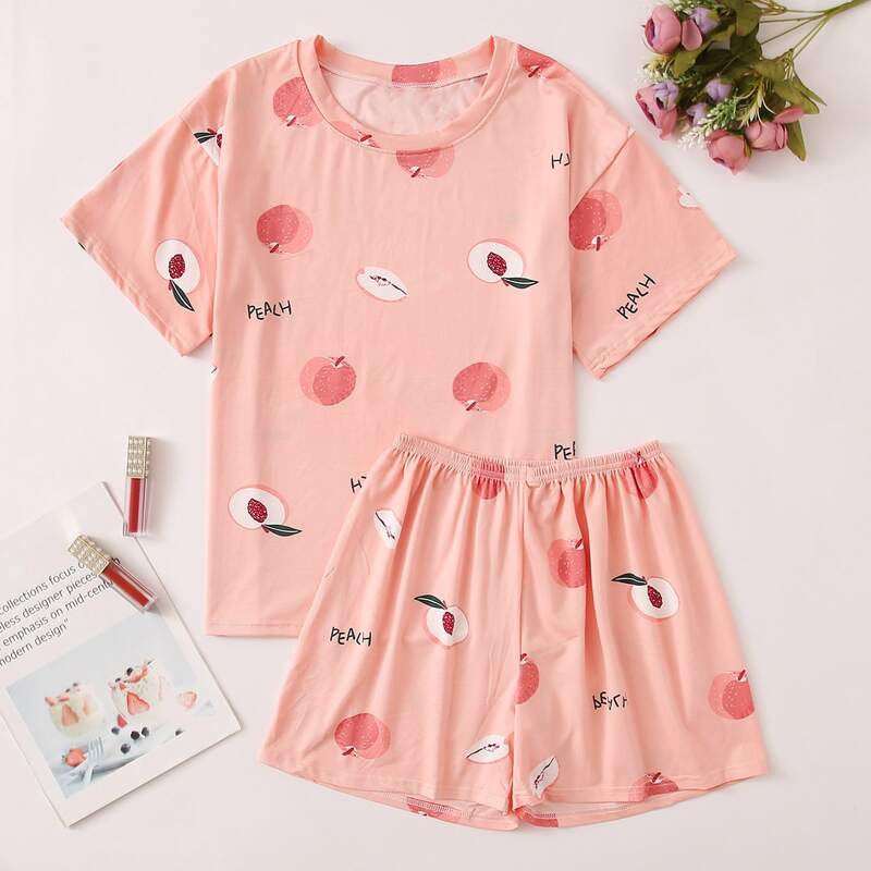 

Peach Print PJ Set, Pink
