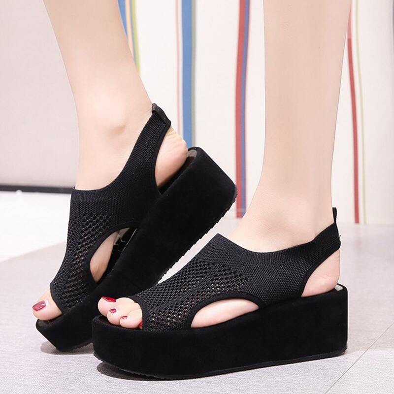 

Peep Toe Knit Wedges, Black