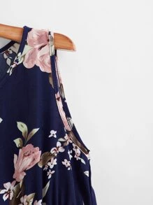 SHEIN Holidaya Floral Print Smocked Waist Tank Dress - Multicolor - View 4