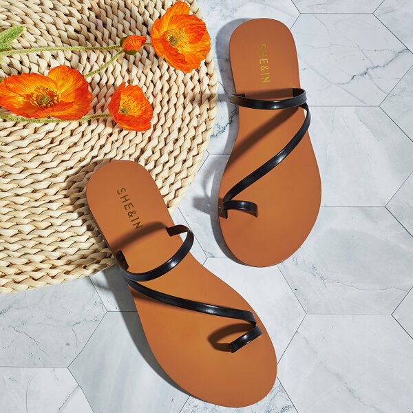 

Toe Loop Thin Strap Sliders, Black