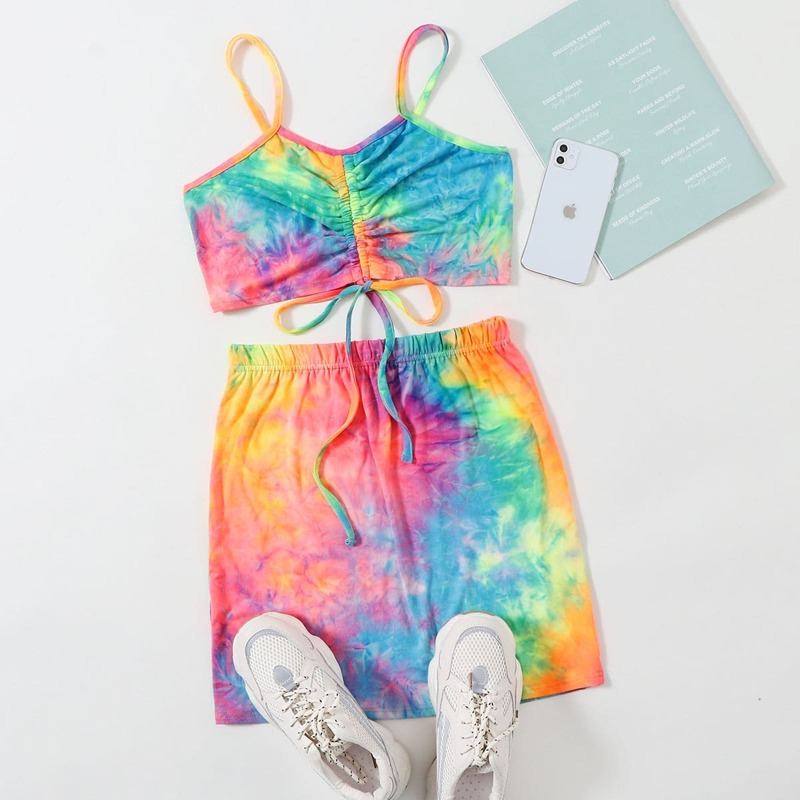 

Tie Dye Drawstring Detail Cami Top With Skirt, Multicolor
