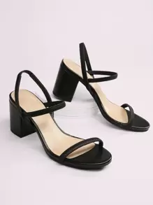Sandalias con tacón block de punta abierta - Negro - Ver 1