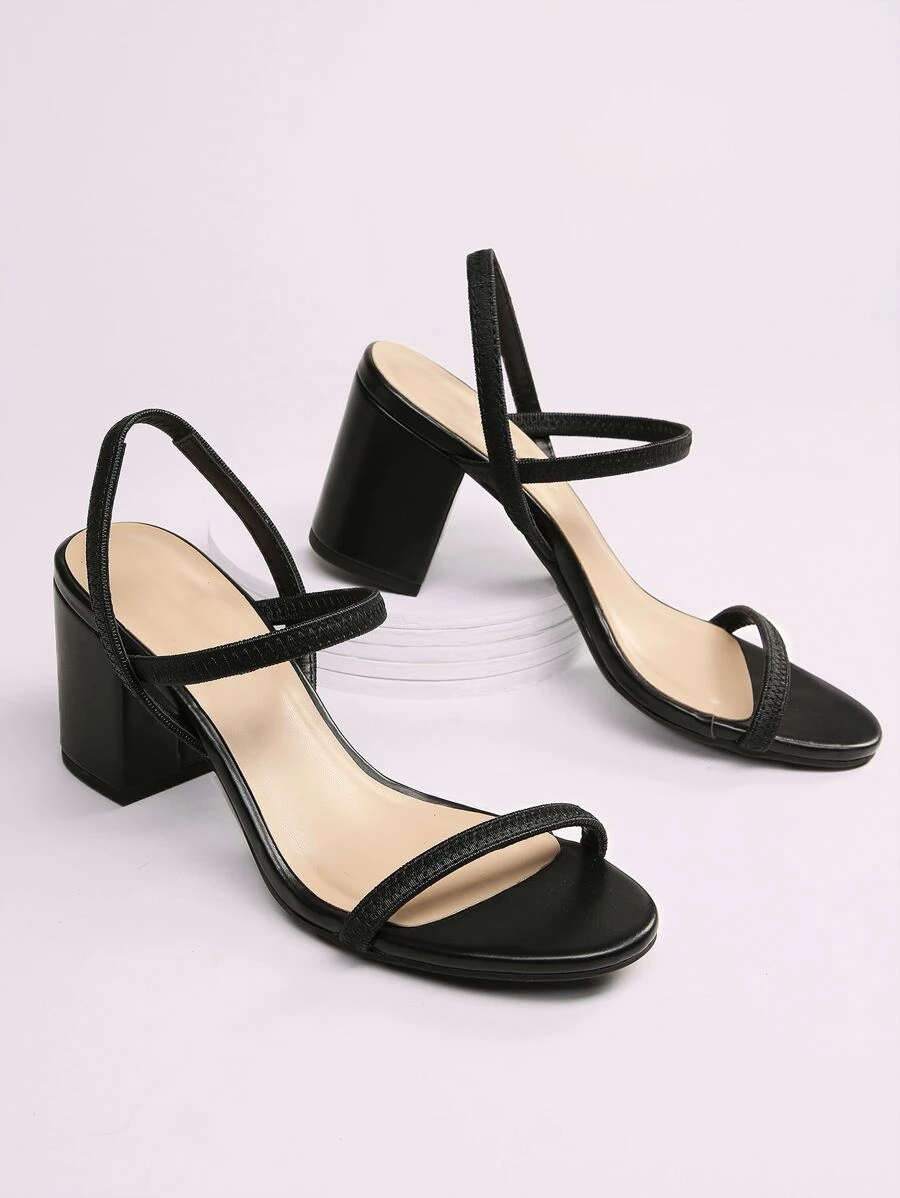 Sandalias con tacón block de punta abierta - Negro - Ver 1