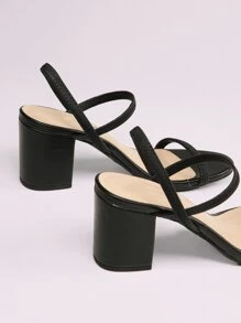 Sandalias con tacón block de punta abierta - Negro - Ver 4