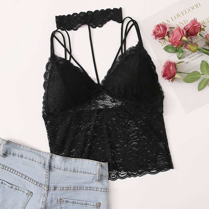 

Floral Lace Choker Bralette, Black