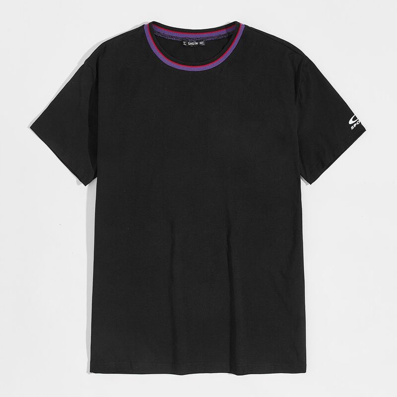 

Guys Ribbed Striped Neck T-shirt, Black