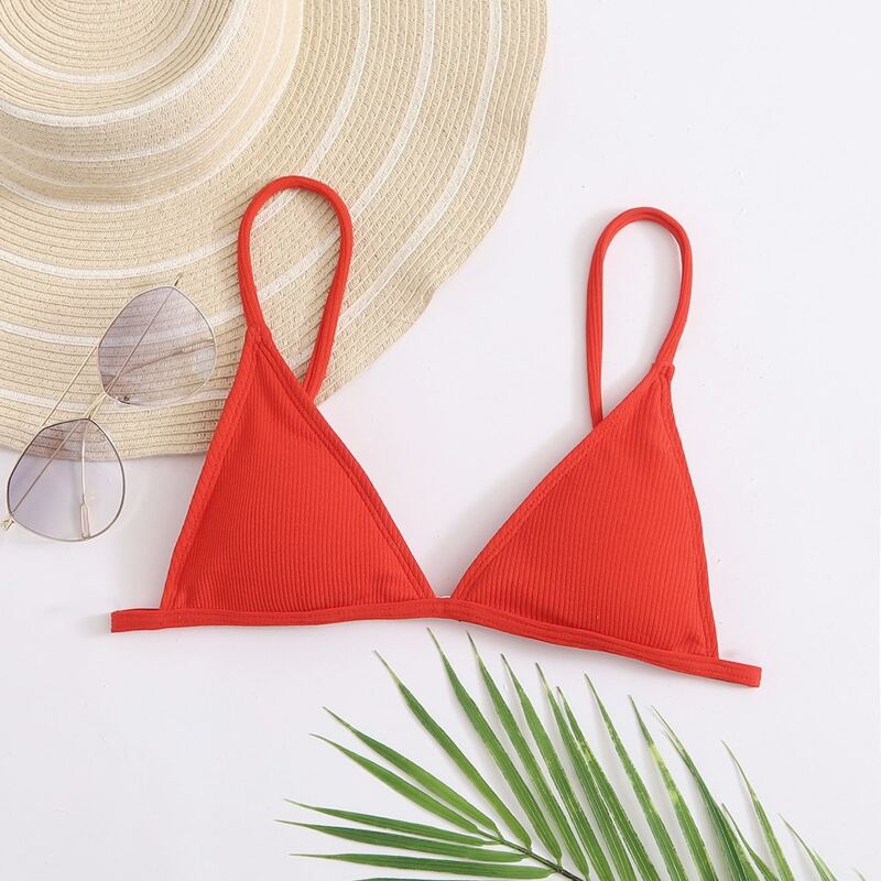 

Rib Triangle Bikini Top, Red
