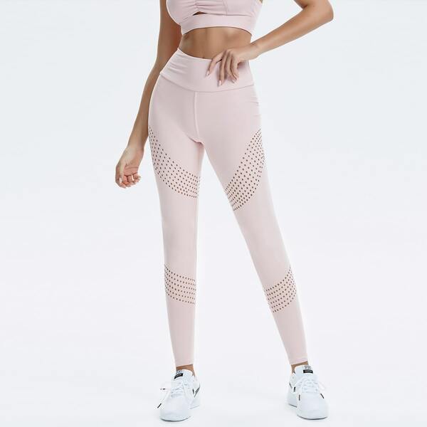 

Seomiscky Wide Waistband Cut-out Solid Leggings, Baby pink