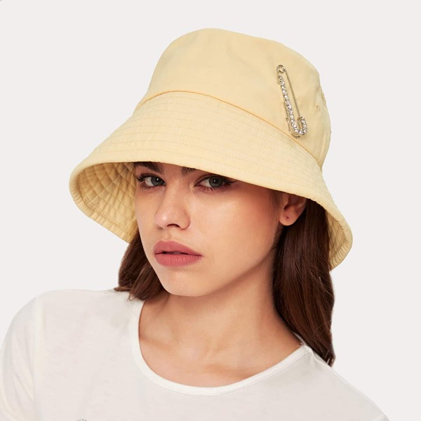 

Safety Pin Decor Bucket Hat, Apricot