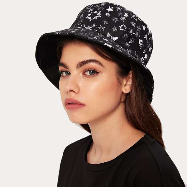 

Star Pattern Bucket Hat, Black