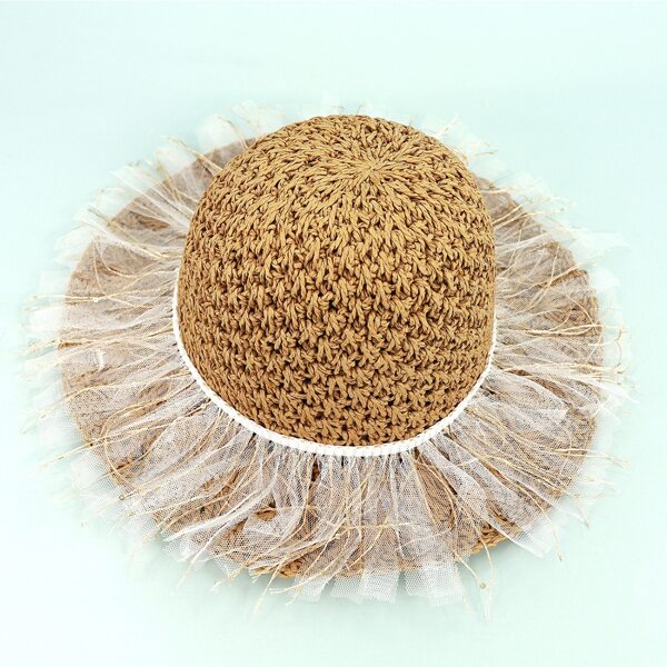 

Girls Mesh Panel Straw Hat, Khaki