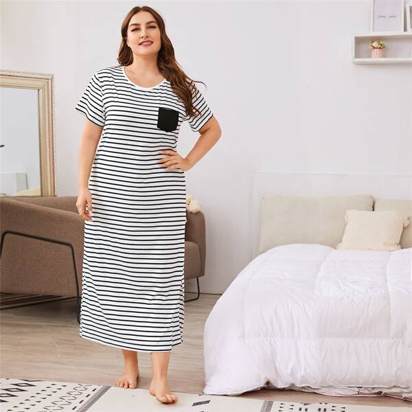 

Ночная рубашка в полоску размера плюс, Чёрнобелые