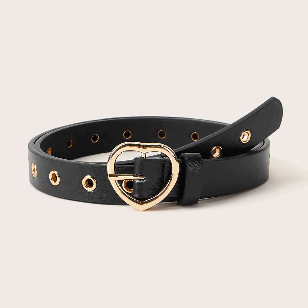 

Eyelet Heart Buckle Belt, Black