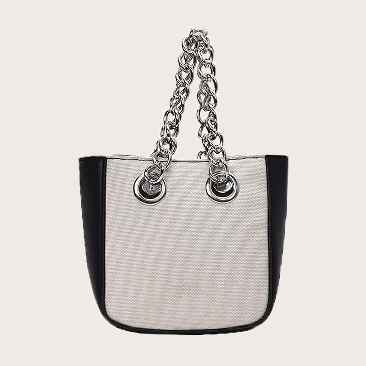 

Colorblock Chain Satchel Bag, White