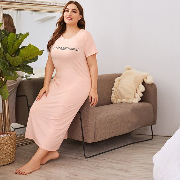 

Plus Letter Graphic Night Dress, Pink