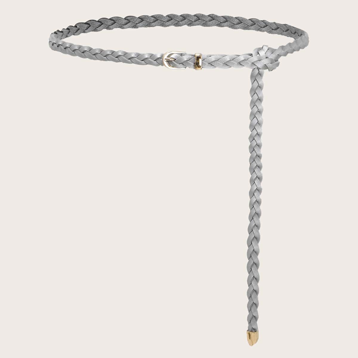 

Braided Buckle Belt, Silver