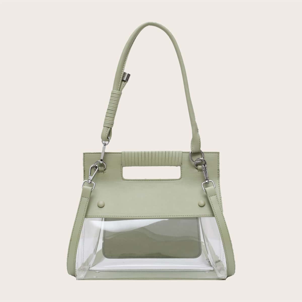 

Clear Flap Tote Bag, Green