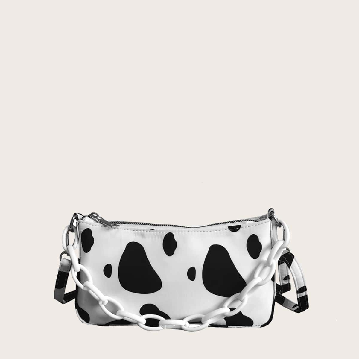 

Cow Pattern Satchel Bag, Black and white