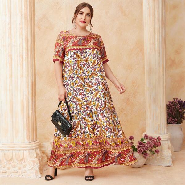 

Plus Floral & Tribal Print Tunic Dress, Multicolor
