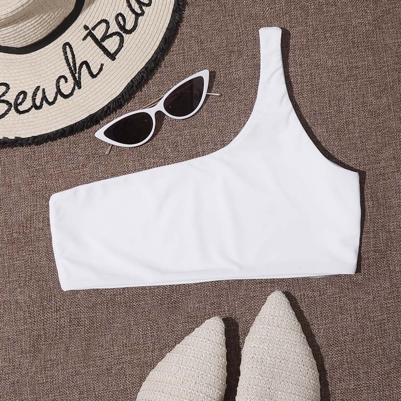 

One Shoulder Bikini Top, White