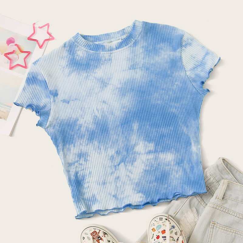 

Lettuce Trim Tie Dye Ribbed Tee, Blue