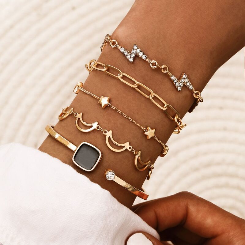 

5pcs Moon Decor Bracelet, Gold