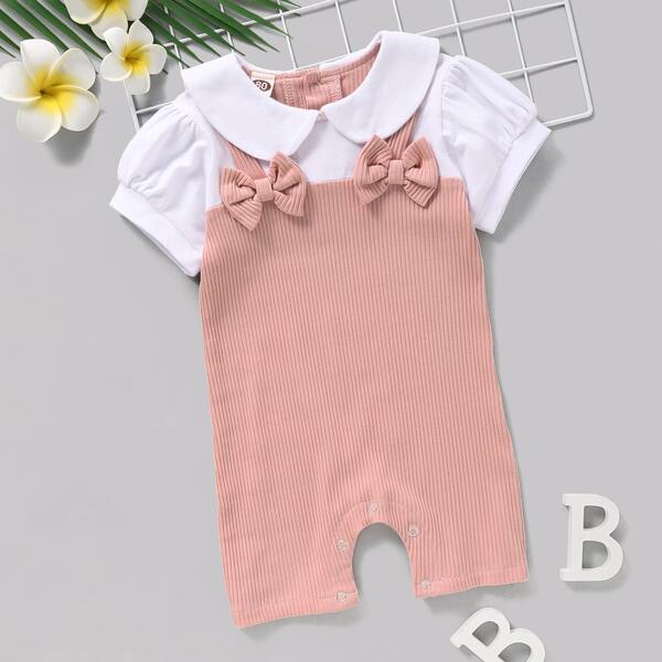 

Baby Girl Bow Front 2 In 1 Romper, Pink