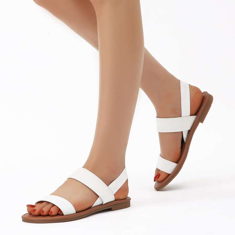 

Double Elastic Band Slingback Sandals, White