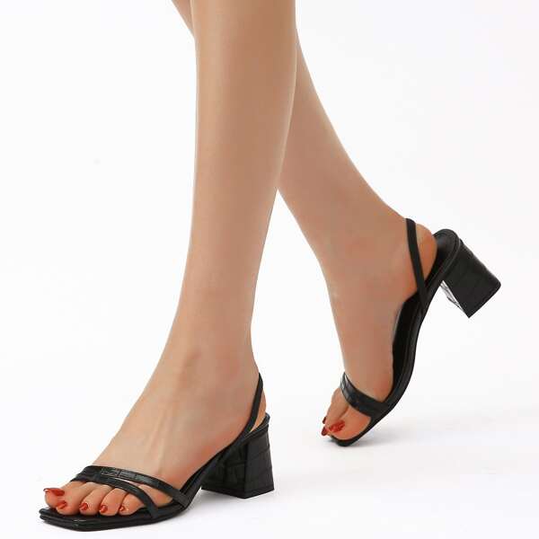 

Thin Strap Slingback Block Heels, Black
