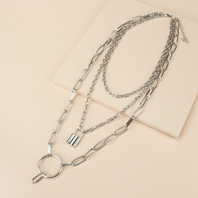 

Lock Layered Necklace, Silver