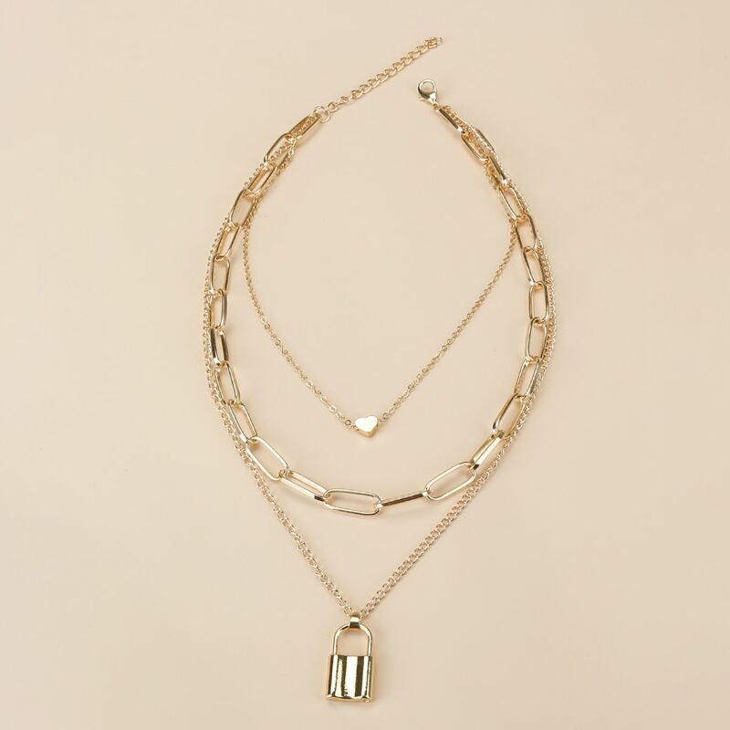 

Lock Layered Necklace, Gold