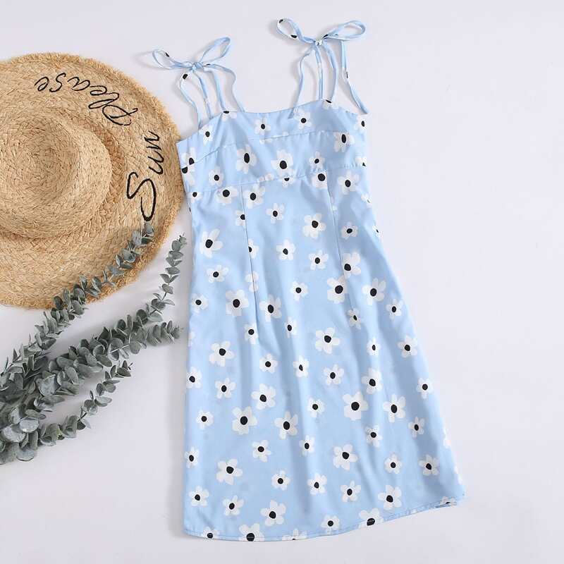 

Floral Print Tie Shoulder Cami Dress, Blue
