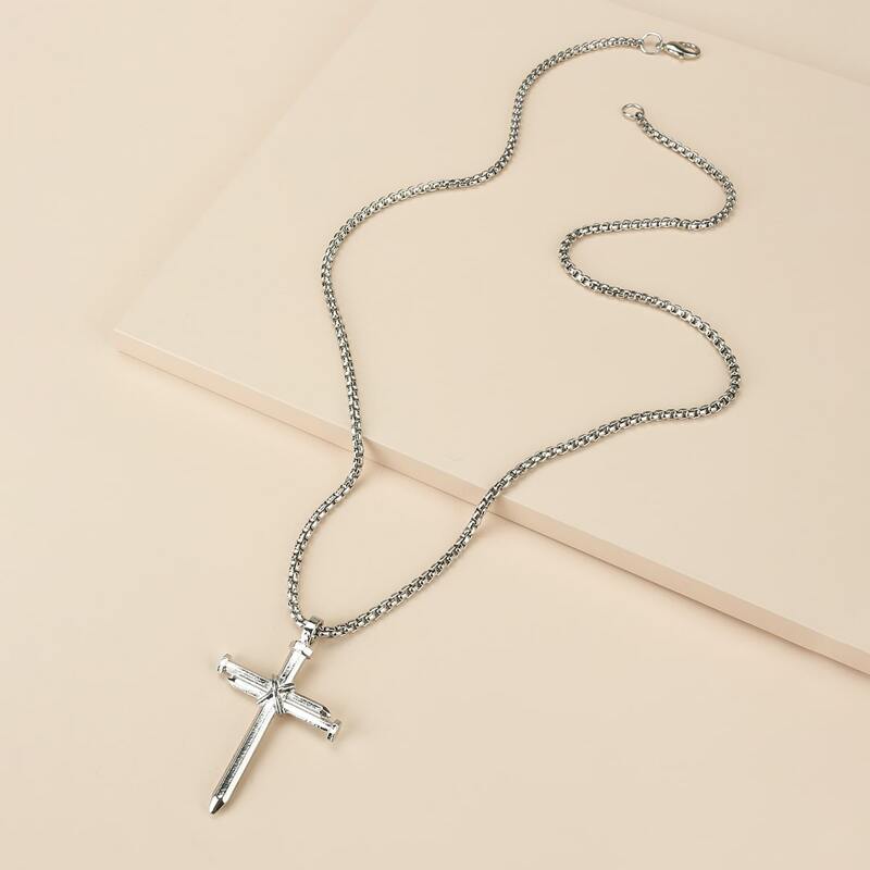 

Cross Charm Necklace, Silver