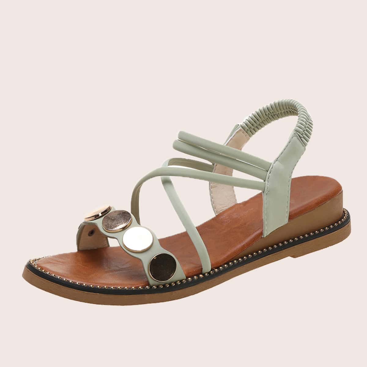 

Metal Decor Cross Strap Wedges, Green