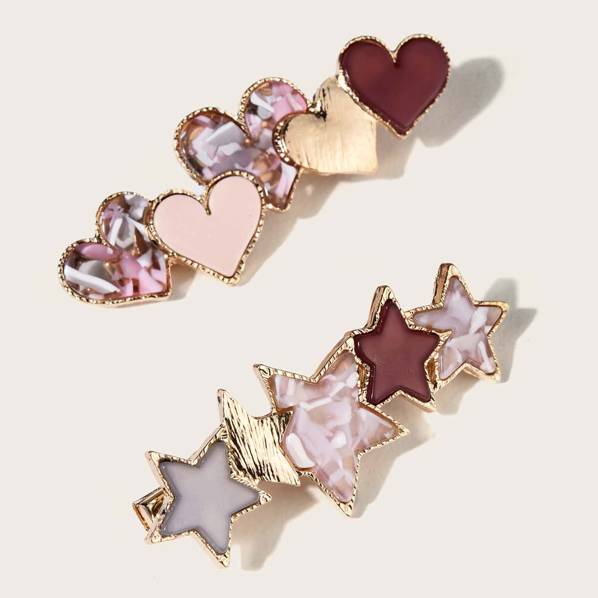 

2pcs Heart Decor Hair Clip, Multicolor