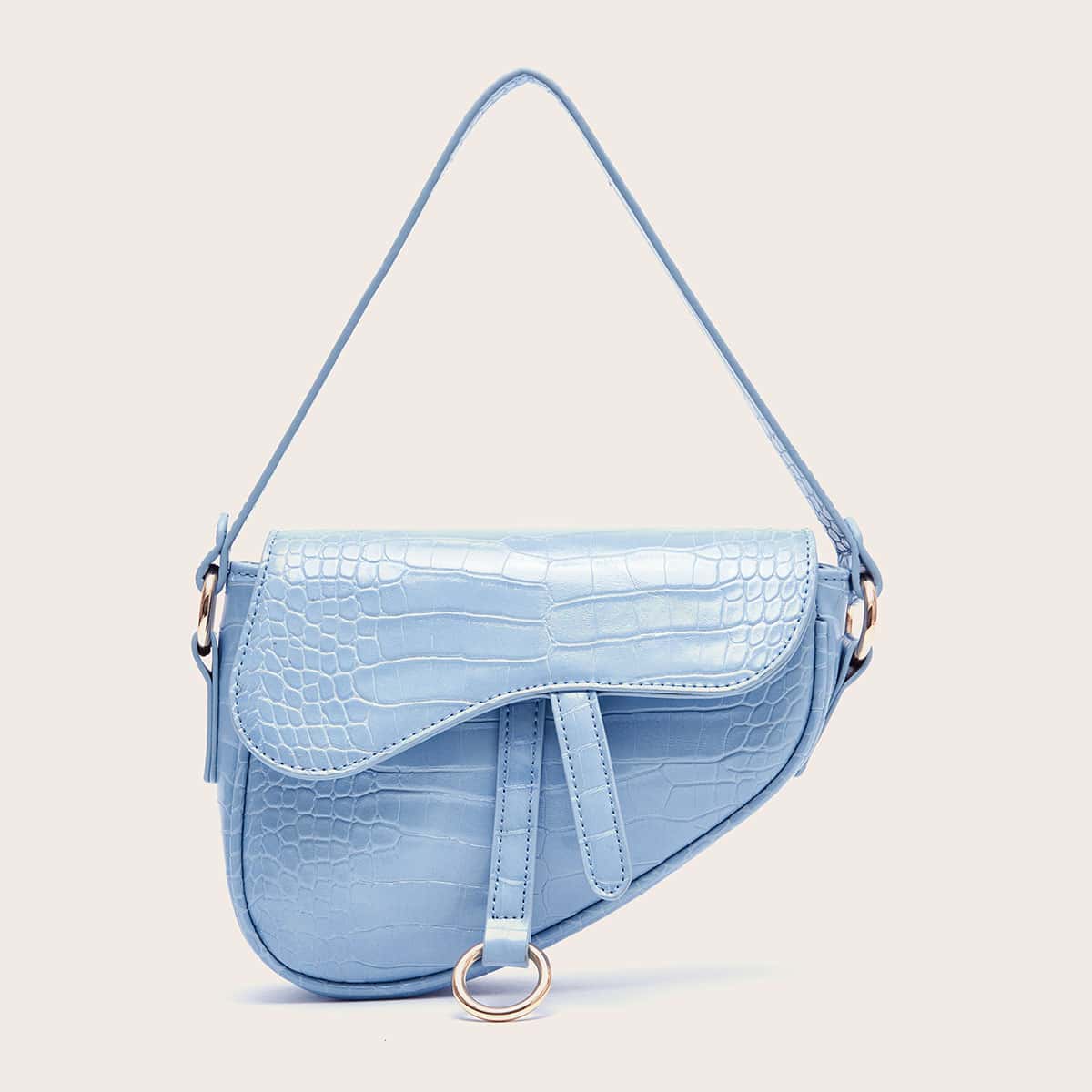 

Croc Embossed Flap Tote Bag, Blue
