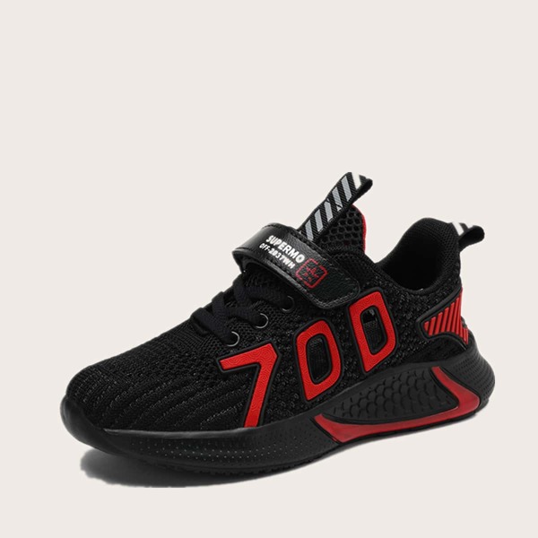 

Boys Lace-up Front Cut-out Knit Sneakers, Black